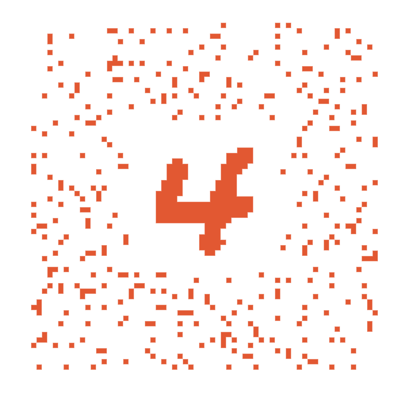 A NoisyMNIST sample with orange pixels showing active features.