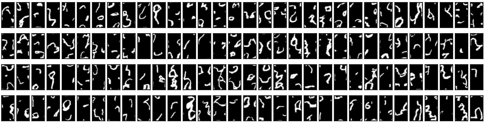 Grid of distorted handwritten digits that are recognizable but often broken or blurry